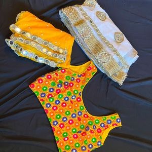 Pretty yellow and white colorful 3 piece lehenga